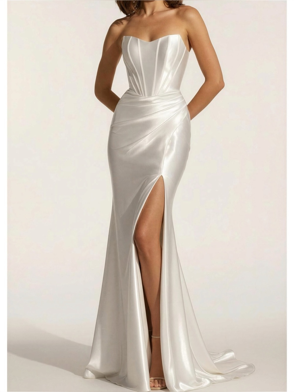 TINA HOLLY COUTURE TK151W Corset Long Mermaid Satin Gown, Off White, AU10/US6